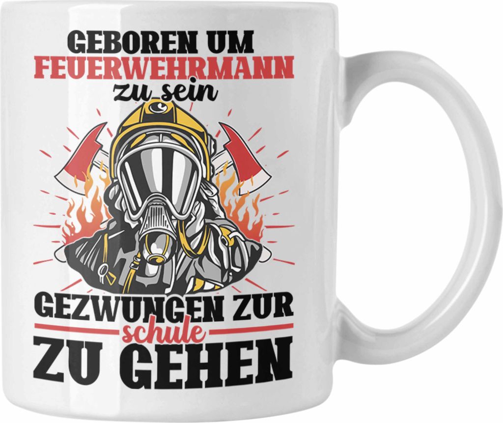 Trendation - Feuerwehr Tasse Sohn Jungs Geschenke Zubehör Lustig Kinder Geburtstag Gezwungen Zur Schule (Weiß)