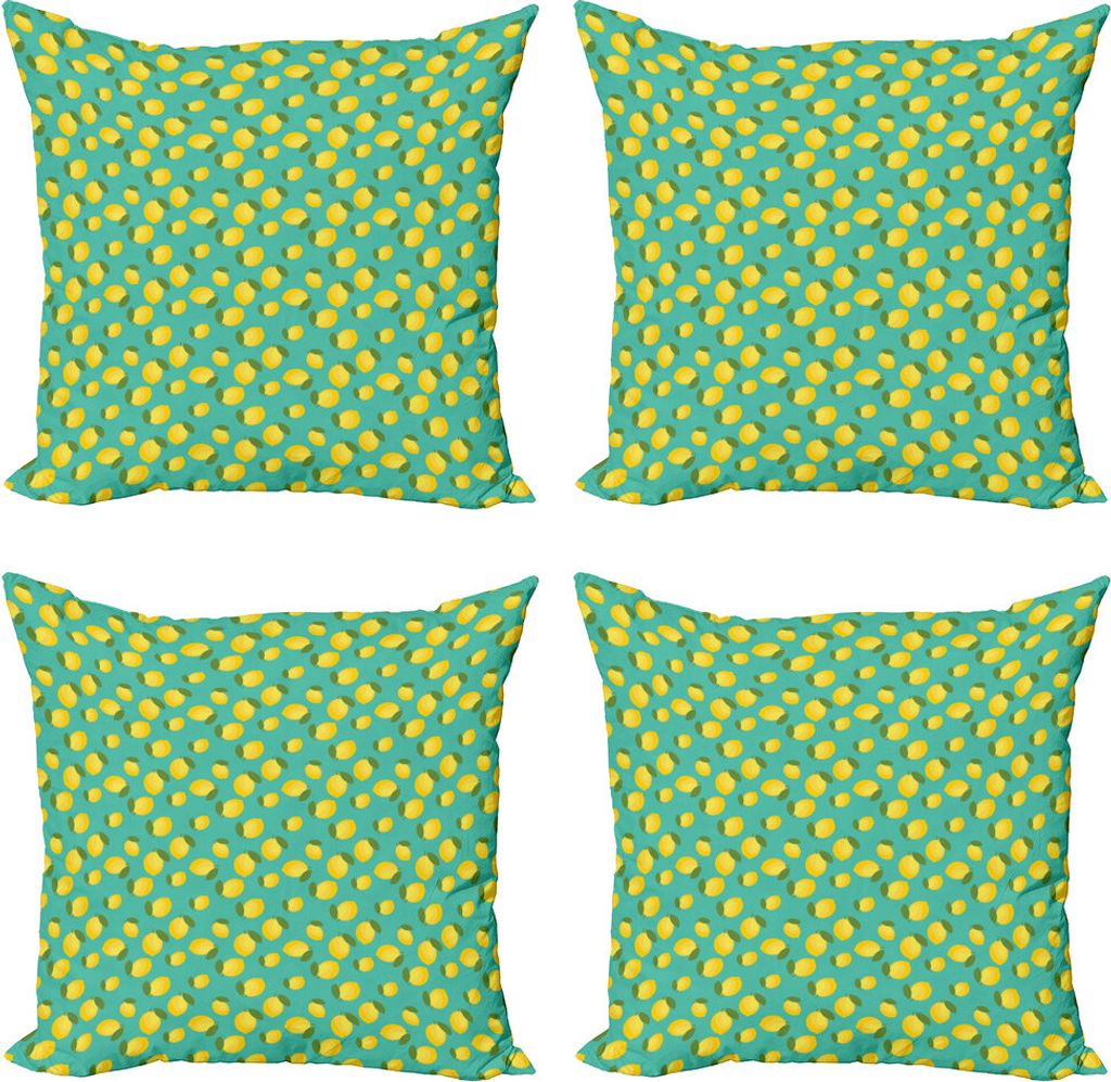 ABAKUHAUS Zitronen Kissenbezug Set (4 Stück), Bunte Citrus Leaves Kunst, Moderner Doppelseitiger Digitaldruck, 50 cm x 50 cm, Turquoise Senf