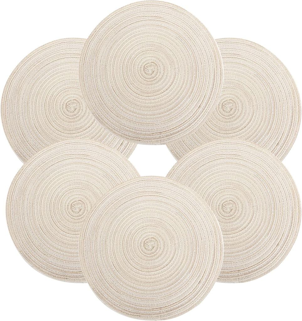 Tischset Rund Geflochten, Platzset Rund 6 stück, Baumwolle Tischsets Abwaschbar Hitzebeständige, 37 * 37 cm (Beige)