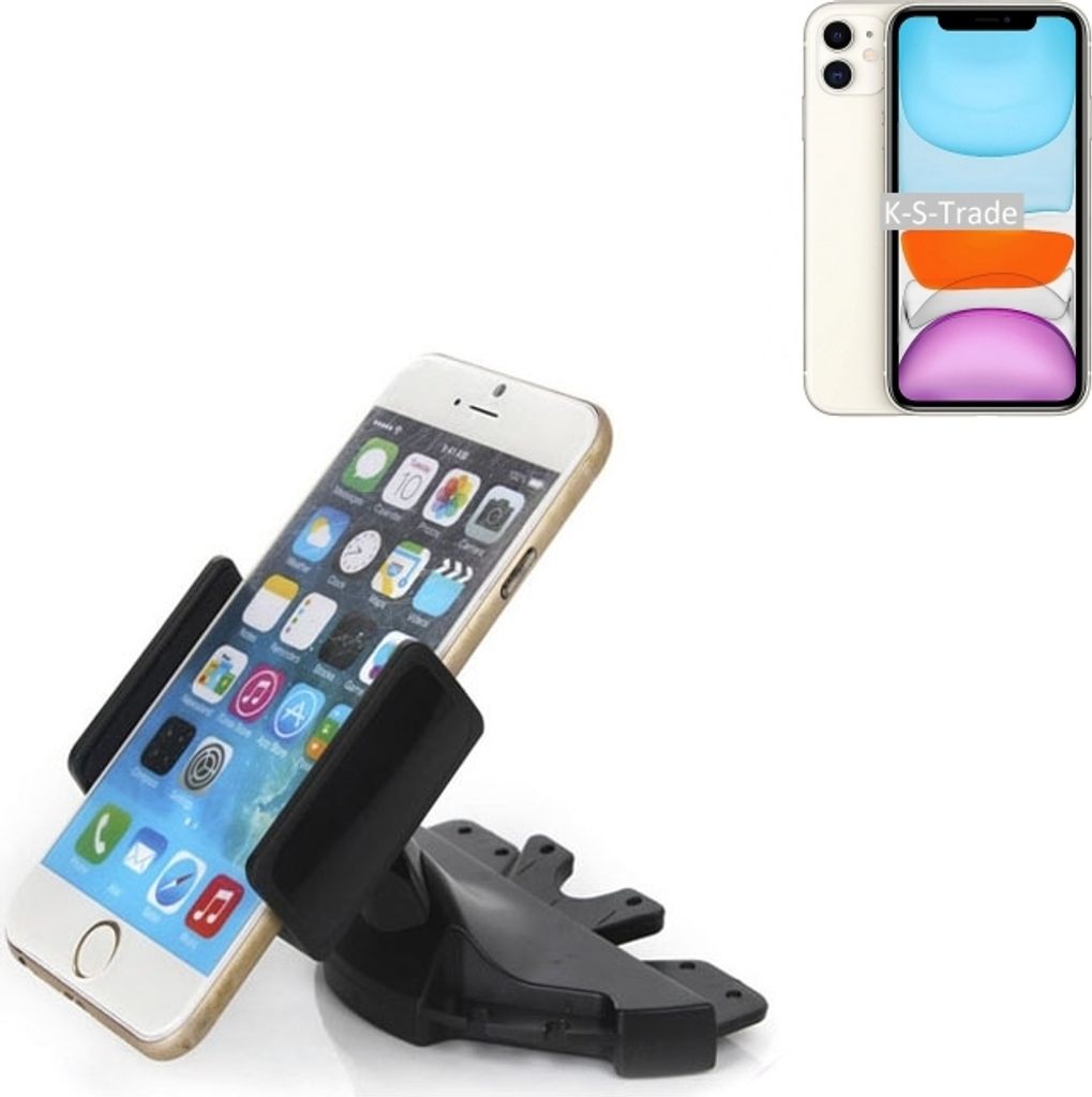 K-S-Trade CD Schlitz Halterung kompatibel mit Apple iPhone 11 Autohalterung KFZ-Halter Radio Handy Halterung 360° drehbar schwarz