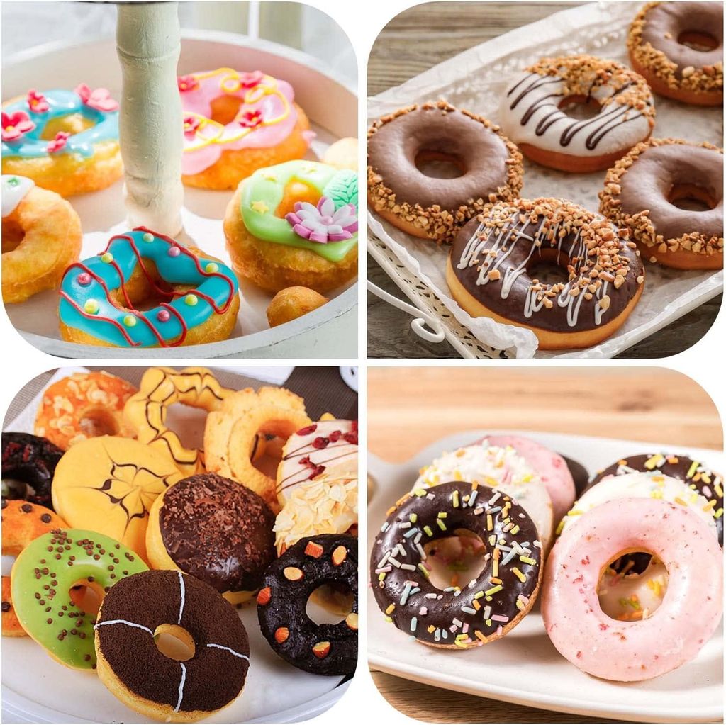 Donut Backform Set - 3 Stück Silikon Backform für Donuts und Bagels - 6 Vertiefungen - Geeignet für Kuchen und Kekse - Bunte Backzubehör