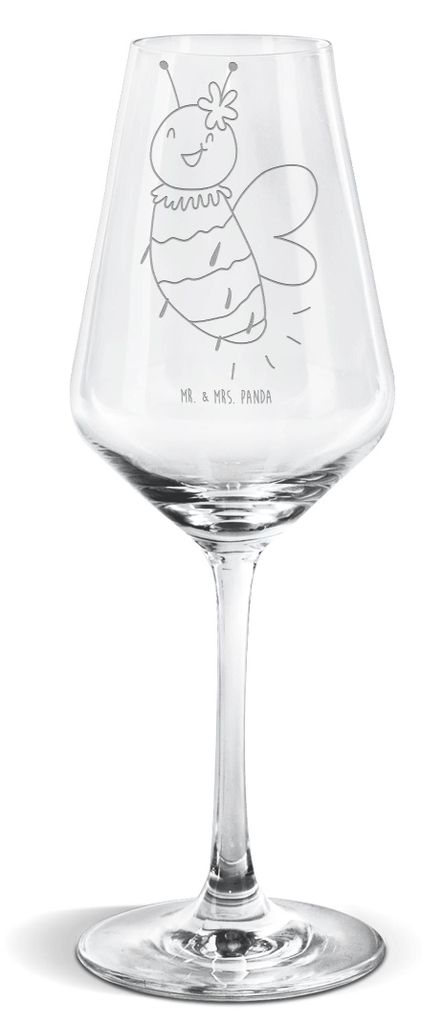 Mr. & Mrs. Panda Weißwein Glas Biene Blume - Transparent - Geschenk, wein, Kelch, Weißweinkelch, Weinglas Für