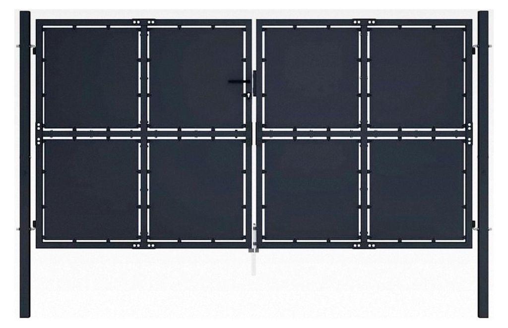 Gartentor aus Stahl 300x200cm Anthrazit, Doppel-Flügeltor für Garten und Terrasse, robustes Zauntor mit Schloss, Griff und Pfosten, langlebig und...