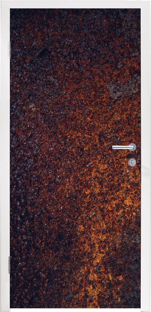 MuchoWow Türtapete Selbstklebende Türfolie Rost - Schwarz - Stahlblech 90x205 cm Türposter Türaufkleber Klebefolie Türklebefolie - Türaufkl...