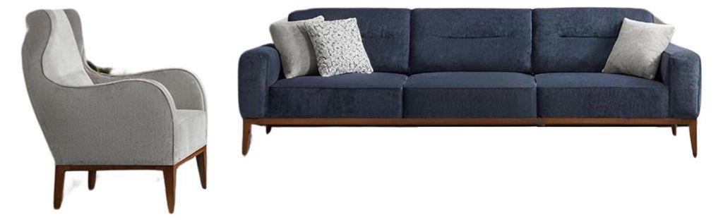 Luxus Sofagarnitur Sofa 4 Sitzer Sessel Stoff Modern Blau Modern Set