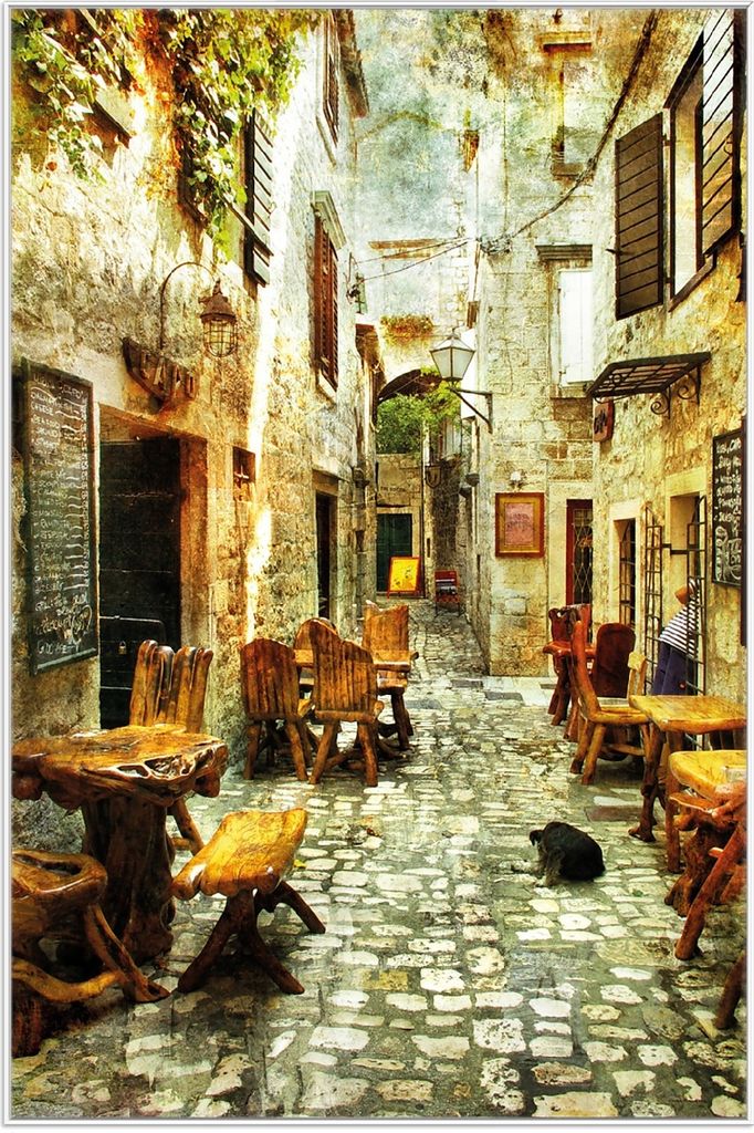 Wallario Wandbild Italienische kleine Gasse, Größe: 61 x 91,50 cm, Poster mit weißem Aluminiumrahmen