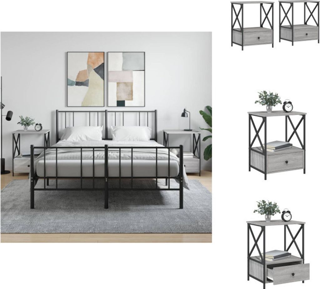 vidaXL Nachttische 2 Stk. Grau Sonoma 50x41x65 cm Holzwerkstoff - Nachttische