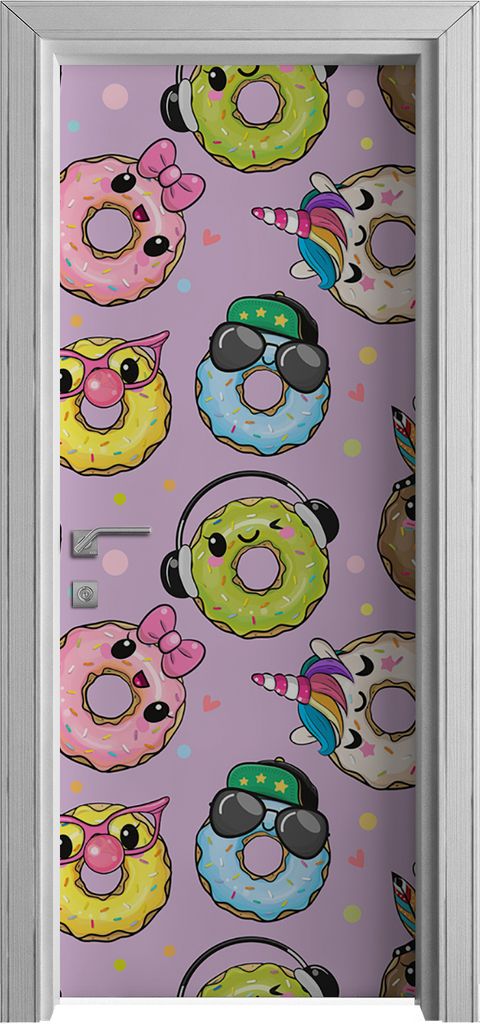 Tür Selbstklebende 80x210 cm Türfolie Türtapete Klebefolie - niedlich Cartoon Donuts