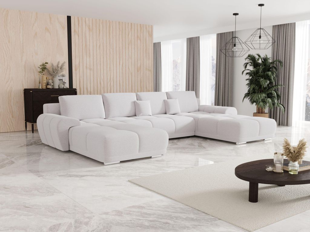 BEDANTE Ecksofa BEGA U ARAGON 01 Weiß mit Schlaffunktion U-Form Sofa mit Stauraum Bettkasten Wohnzimmersofa Couch Sofa Bettsofa Bettkasten Bettcouch
