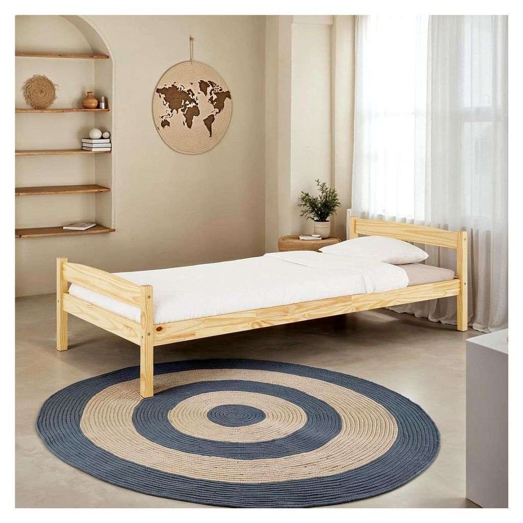 Einzelbett Boris aus massivem Kiefernholz 90x200 cm, Natur - Kinderbett Jugendbett Holzbett Massivholzbett Landhausbett Gästebett