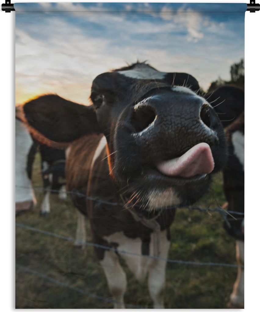 MuchoWow Wandteppich Wandbehang Kuh - Tiere - Natur - Ausgezeichnete Zunge 90x120 cm Tapisserie Dekoration Wandtuch - Wanddeko