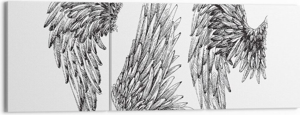 Bild auf Leinwand - Leinwandbild - Zeichnung Engel Flügel Federn - 150x50cm - Wand Bild - Wanddeko - Leinwanddruck - Bilder - Kunstdruck - Wanddek...