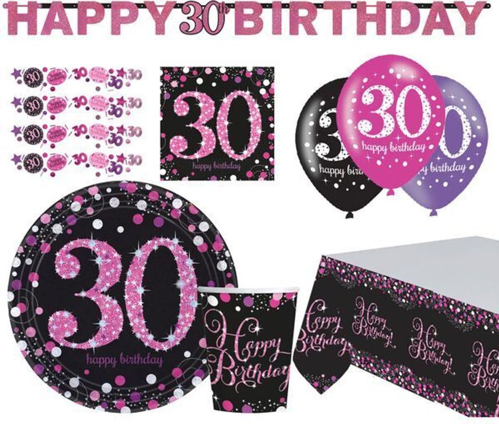 Geburtstag Partyset pink schwarz Frau Zahl 18 21 30 40 50 60 70 80 Partyartikel Dekoration