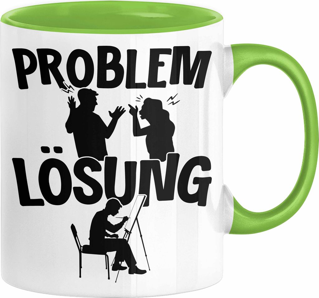 Maler Tasse Geschenk für Künstler Maler Männer Geschenkidee Problem und Lösung Malen (Grün)