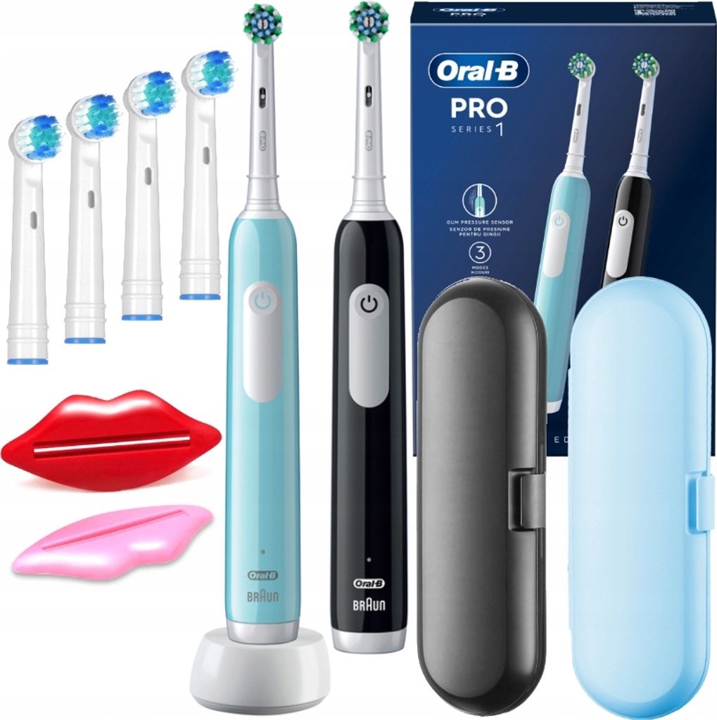 Oral-B | Elektrische Zahnbürsten - Pro Series 1 Duo - Schwarz und Blau - Inklusive Etui und Ersatzköpfen