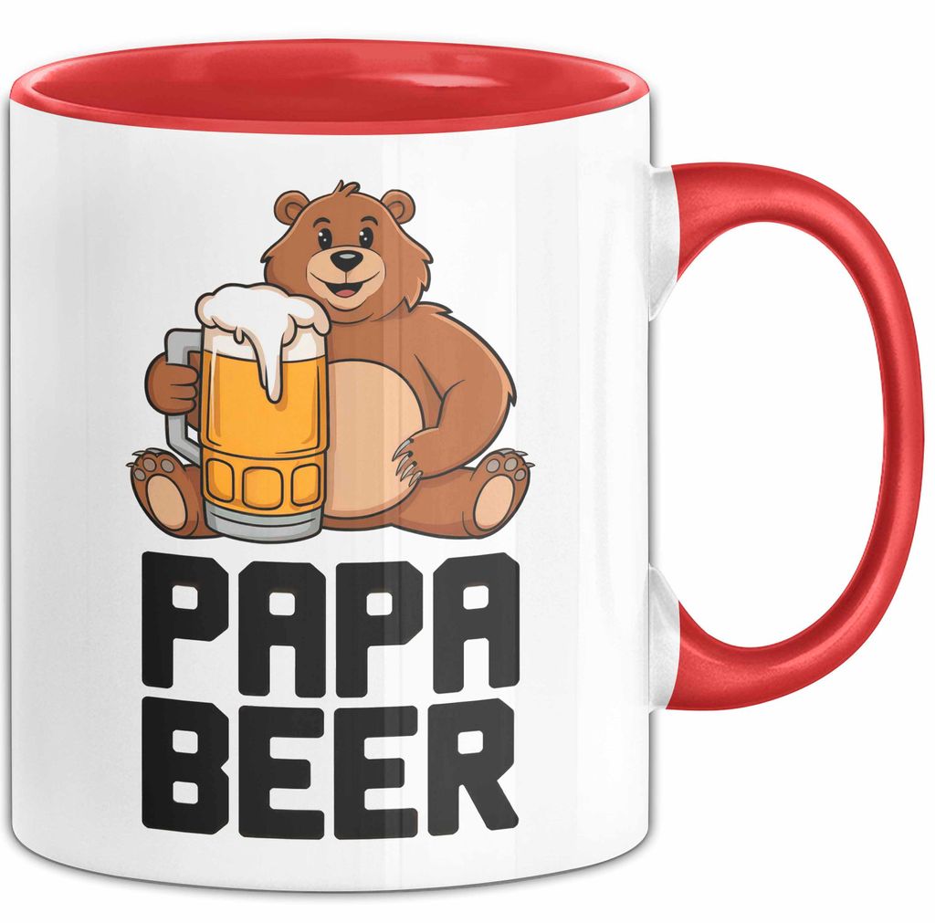 Papa Vatertag Tasse Becher Geschenk Lustige Geschenkidee Spruch Papa Bierbär (Rot)