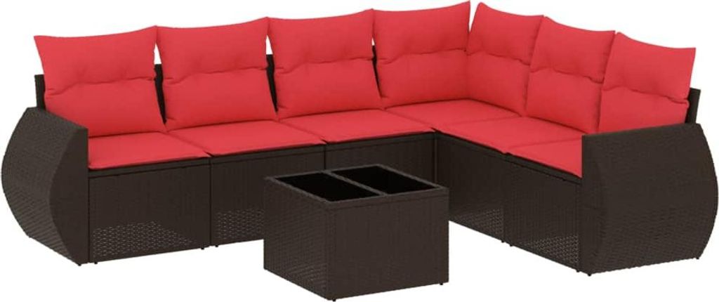 7-teiliges Gartensofa-Set mit Kissen, braun, Polyrattan