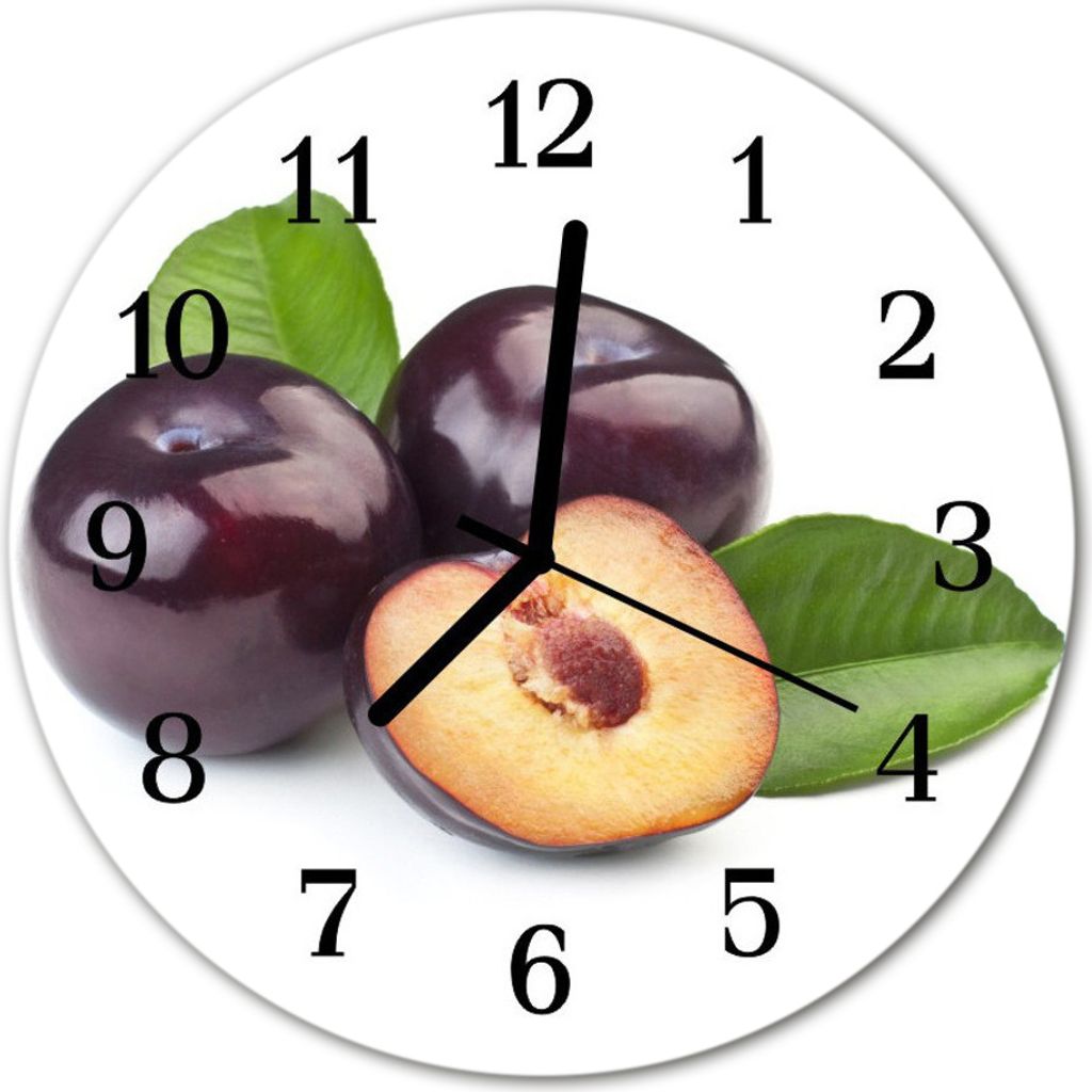 Glasuhr Wanduhr Küchenuhr Echt-Glas 30fi cm Pflaumen violett