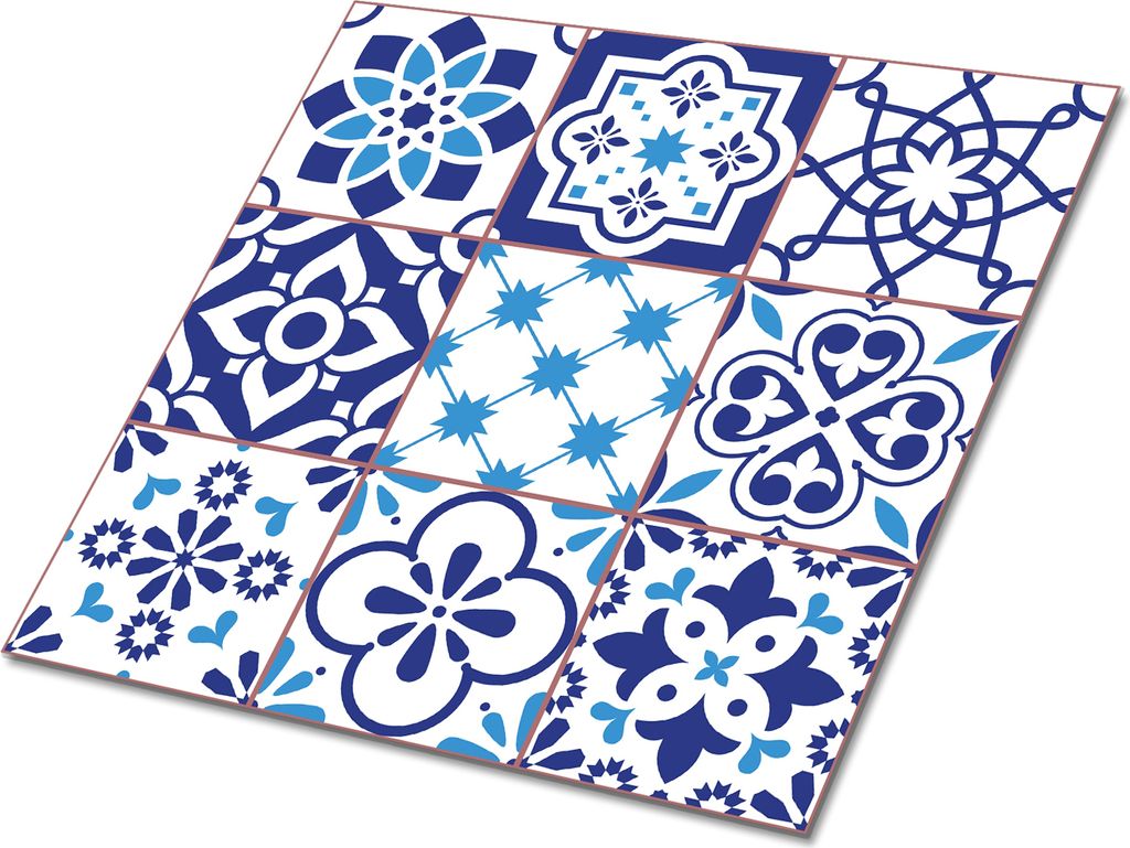 Selbstklebende Platten 30x30 cm Wandpaneele 9 Stück im Set Wanddeko - Azulejos-Muster.