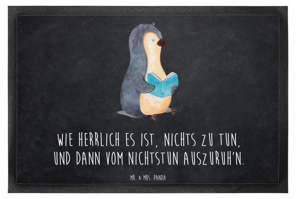 Mr. & Mrs. Panda Bodenvorleger Pinguin Buch 60 x 90 cm - Kreidetafel - Geschenk, Ferien, Urlaub, Fussmatte, Sauberlaufmatte, fußmatte, Türmatte, ...