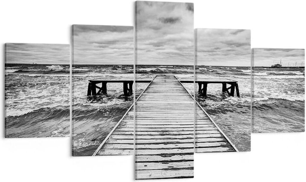 Bild auf Leinwand - Leinwandbild - Brücke Meer Welle - 125x70cm - Wand Bild - Wanddeko - Wandbilder - Leinwanddruck - Bilder - Kunstdruck - Wandde...