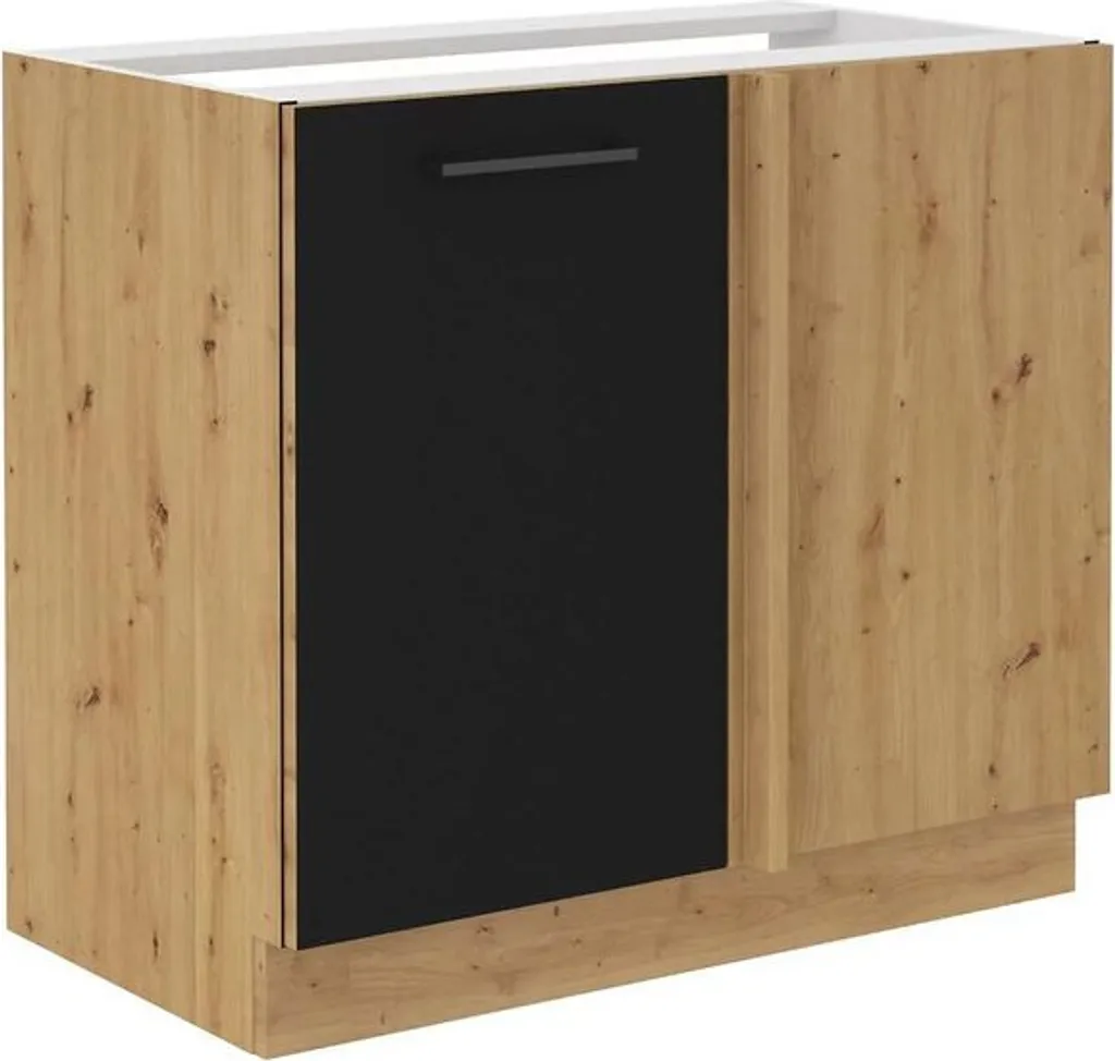 Armoire d'angle 105 cm MALILA bicolore noir et chêne, style industriel