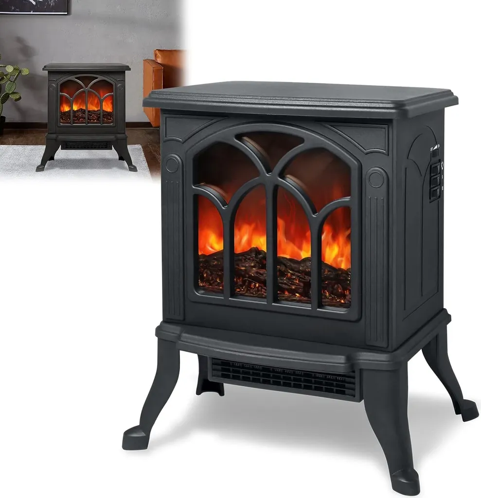 YUENFONG Cheminée Électrique Noire 1500W avec Effet de Flammes LED