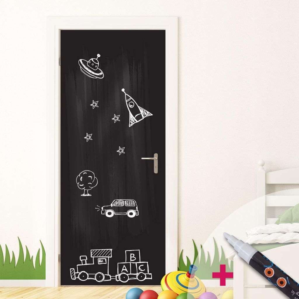 Kreidetafel-Aufkleber – abwischbare, selbstklebende Wandaufkleber – Tür H204 x B73 cm + weiße Flüssigkreide
