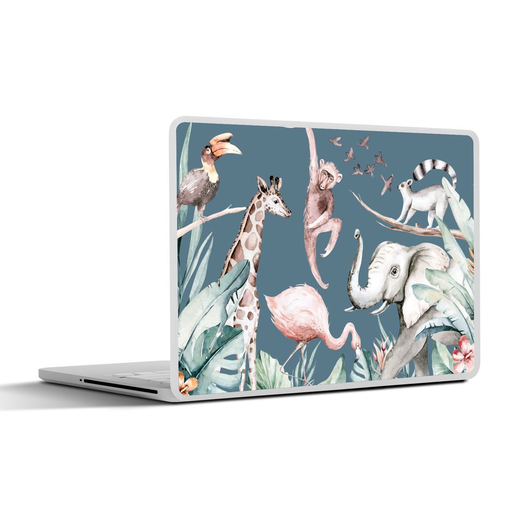 MuchoWow Laptop Aufkleber Sticker Cover Aquarell - Tiere - Dschungel - Affe - Jungen - Blau - Kinder - Kinder 40x30 cm - Laptop Dekoration - Selb...