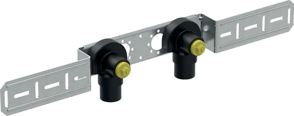 Set angolare di raccordo Geberit GE FlowFit, premontato, doppia guarnizione, uscita d20 mm x Rp1/2, interasse 15,3 cm, ottone rosso, 1 pz.