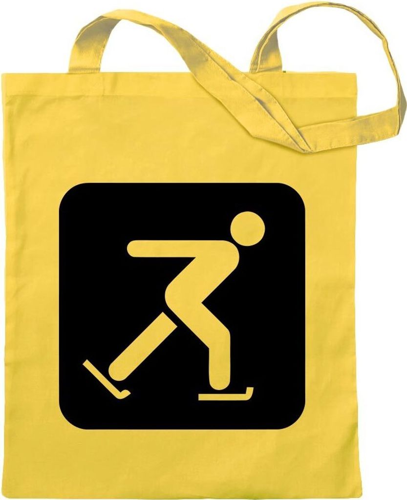 Kiwistar - Baumwolltasche - gelb - Schlittschuhlaufen Piktogramme - Tragetasche Stoffbeutel Umhängetasche Langer Henkel