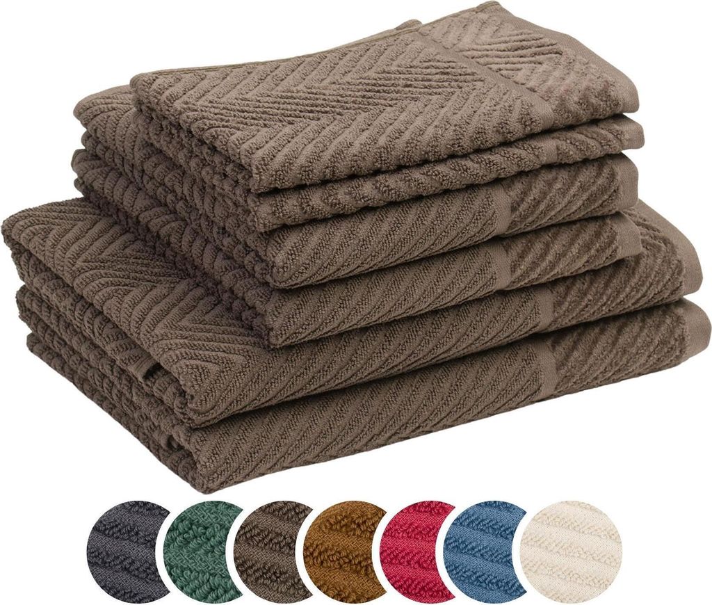 sleepling liebling Frottier Set Fischgrät, je 2 x Handtücher 50 x 100 cm, Duschtücher 70 x 140 cm, Gästetücher 30 x 50 cm, saugstark, schoko