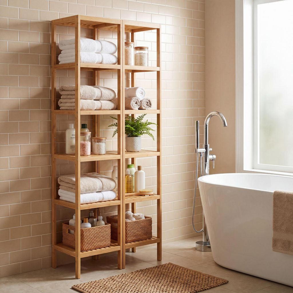SONGMICS Bambusregal mit 6 Ebenen, Küchenregal, Standregal für Wohnzimmer, Bad, Flur, 33 x 33 x 178,5 cm, beige
