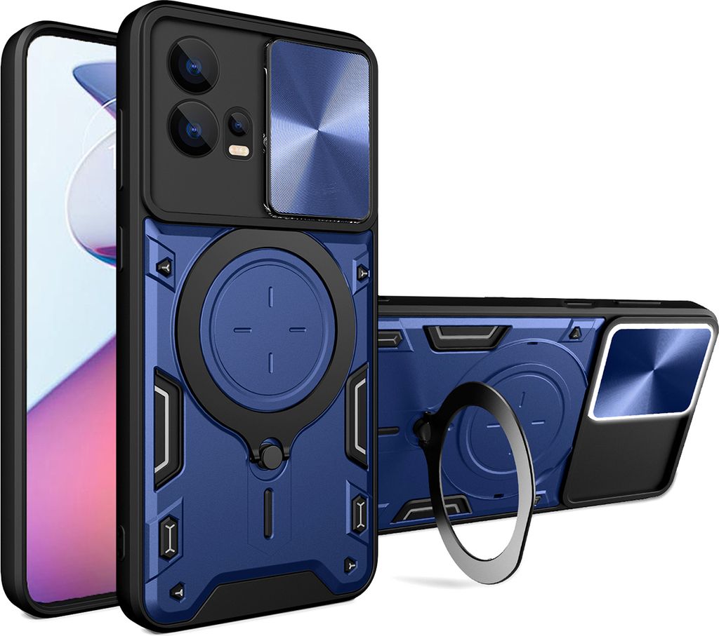 Handyhülle für Motorola Edge 30 Fusion /Moto S30 Pro Dual-Layer Stoßfest Rüstung Hülle mit Dia Kameraschutz und Kreisförmig Ring Ständer Blau