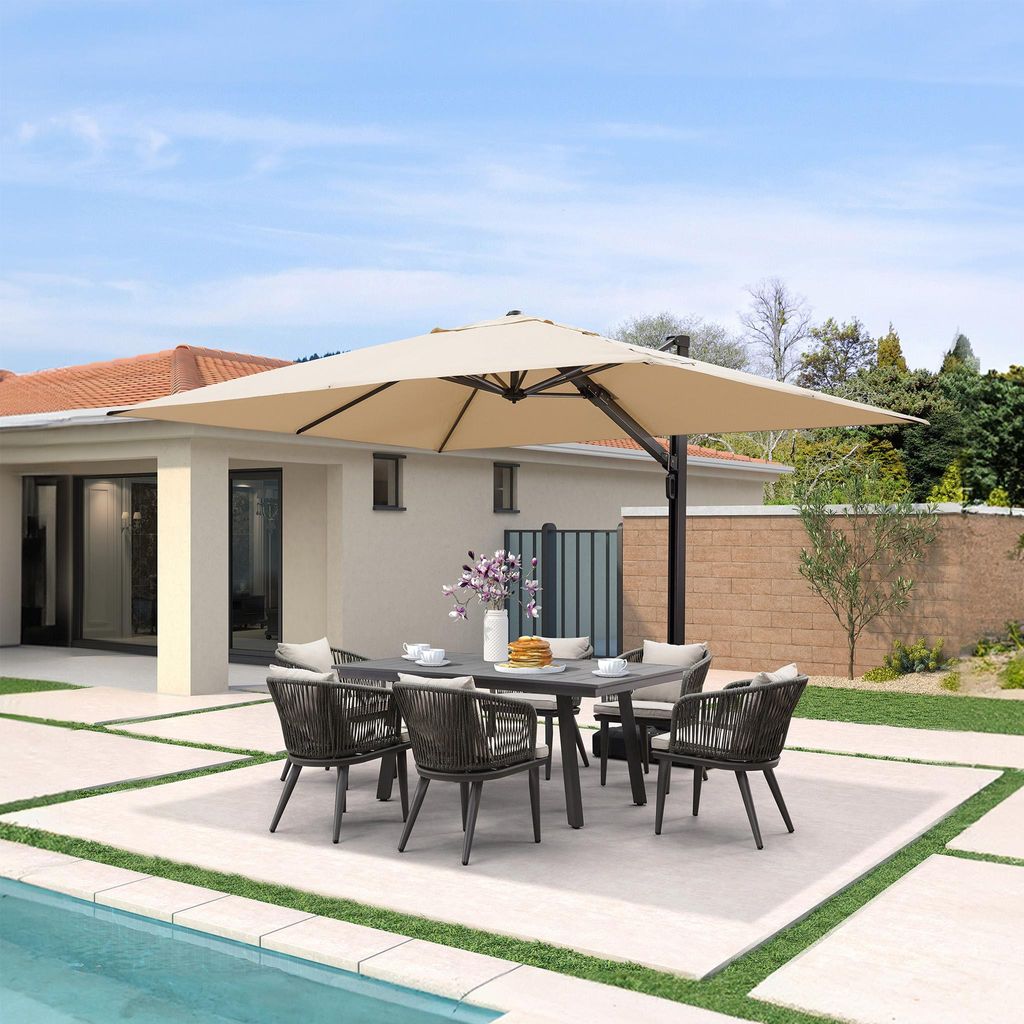 PURPLE LEAF Ampelschirm Rechteckiger Aluminium Terrassenschirm,Groß Sonnenschirm 270 x 365 cm, 360° Drehbar für Terrasse, Balkon Sonnenschutz, B...