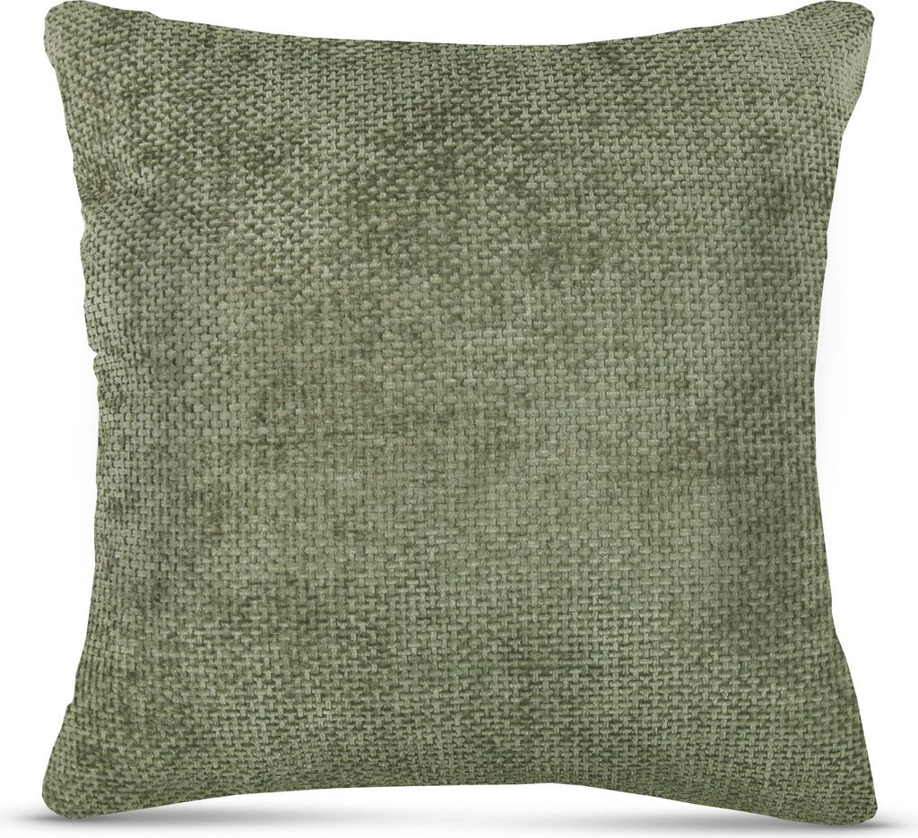 A single green pillow on a white background.