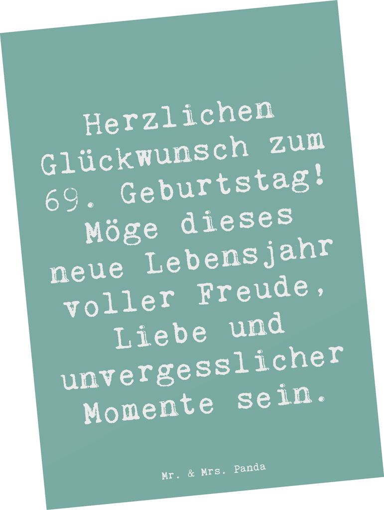 Mr. & Mrs. Panda Postkarte Spruch 69. Geburtstag Produktbild 