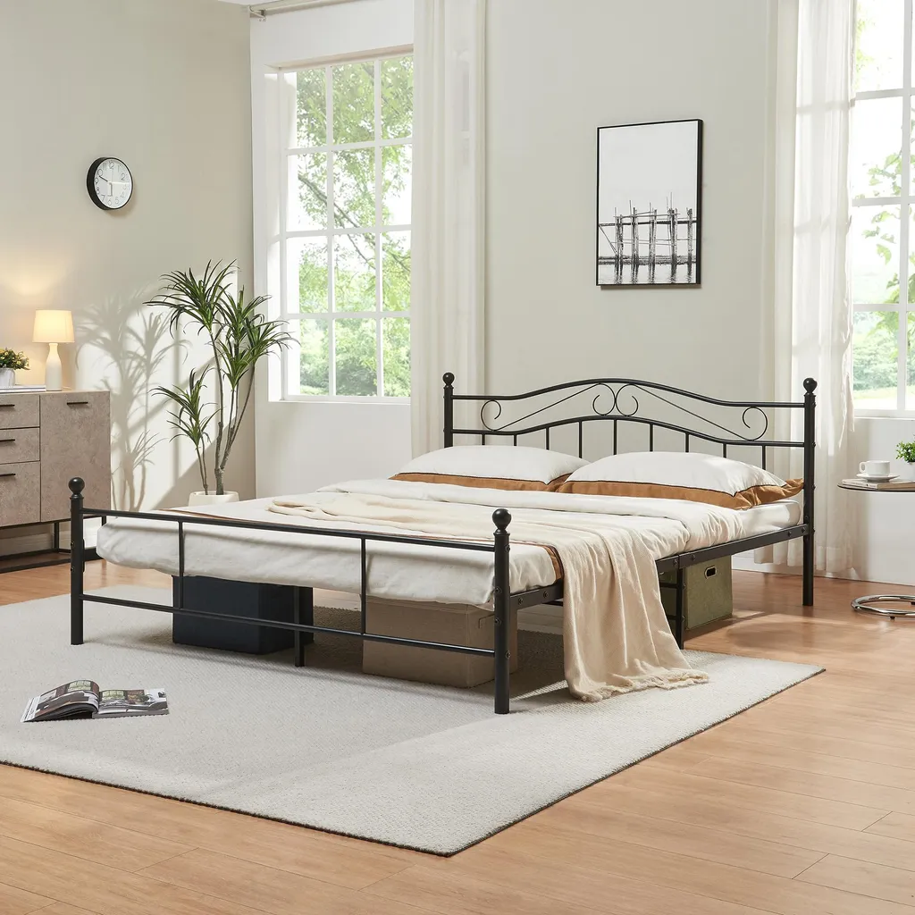 Lit design 160x200 Florence noir en acier avec sommier intégré