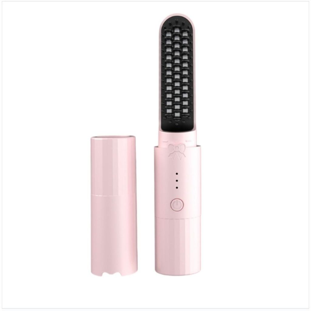 INF Kabellose 2-in-1 Haarglätt- und Lockenbürste aus ABS 19cm Reise Rosa