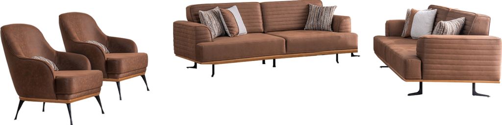 Hochwertiges Braune 4 tlg Polstermöbel Set Dreisitzer-Sofas und Sessel