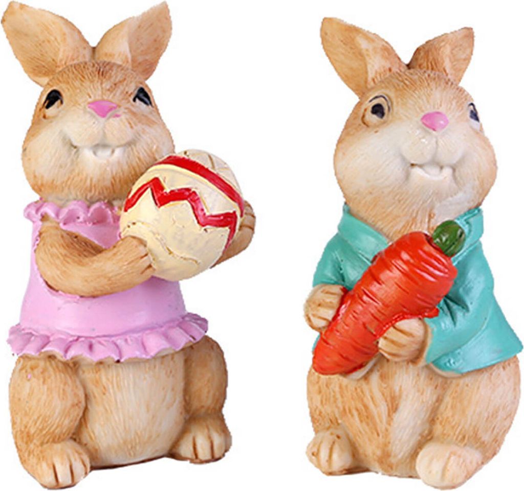 1/2 Stück Osterhasenfigur mit buntem Ei, Karotte, Hasenstatue, Kunstharz, Tierskulptur, Heimbüro, Bücherregal, Schreibtischdekoration, Ornament