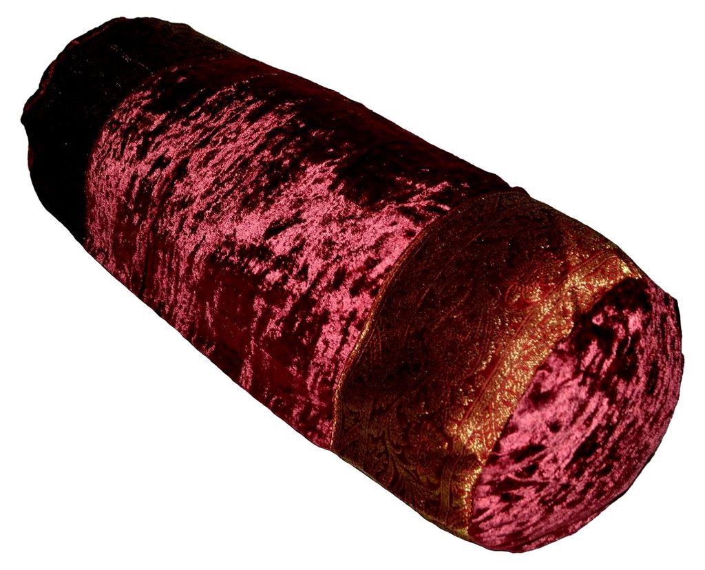 Nackenrolle Kopfkissen Bezug Samt Brokat Yogakissen Orientalisch (Weinrot)