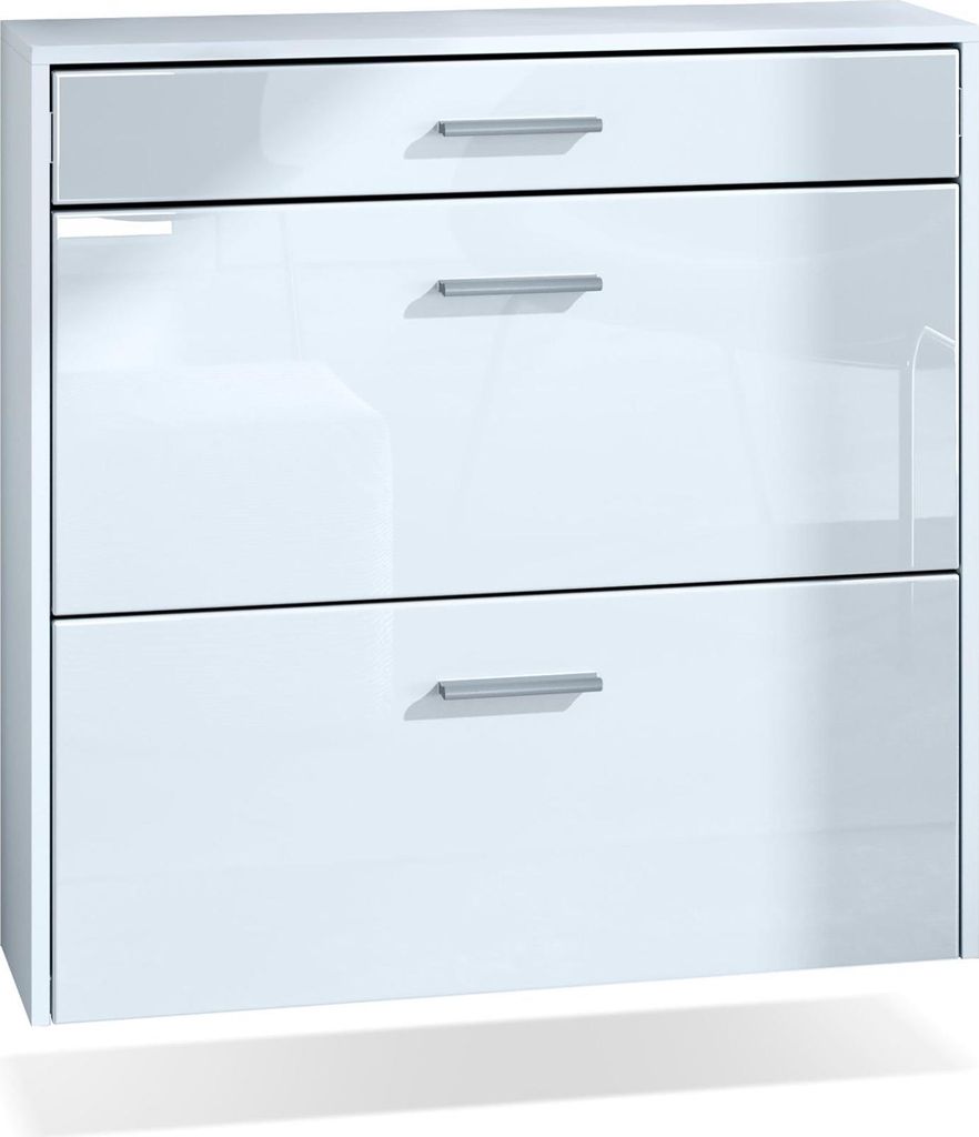 InnoFurn hängender Schuhschrank Roma Air Schmal mit 2 Klappen und 1 Schublade, Platzsparender Schuhkipper Flurschrank für Diele Flur Garderobe, W...