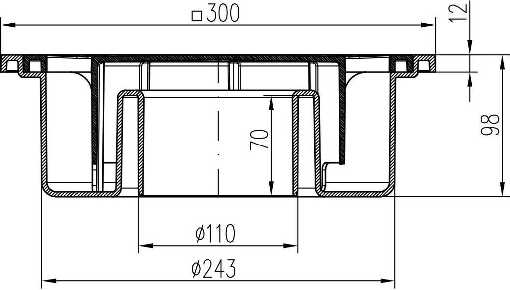 Scarico A Pavimento In Acciaio 300x300 Mm - DN110 - Portata 190 L/min - Resistente 1500 Kg