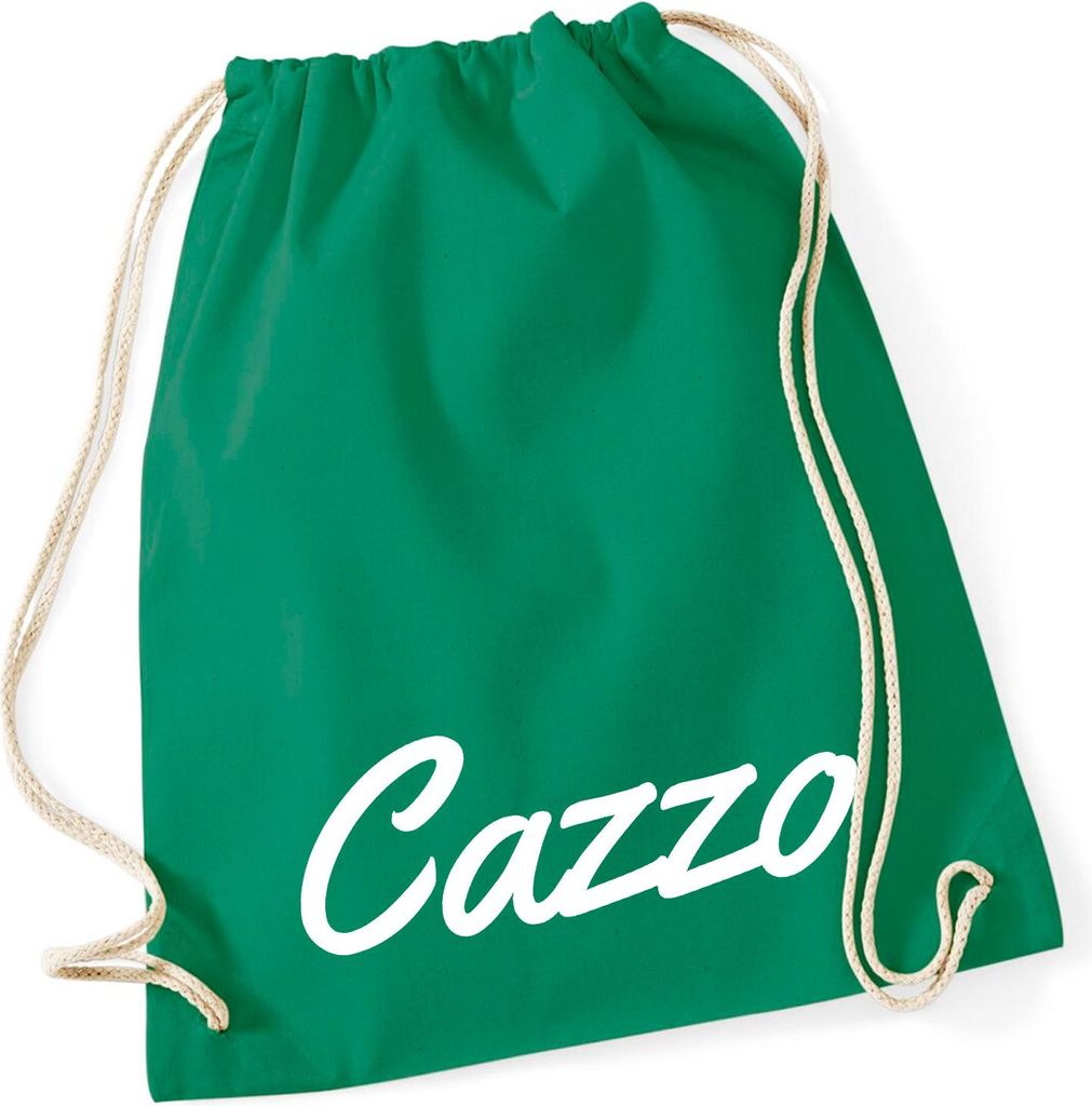 Huuraa Turnbeutel Cazzo italienisch Schriftzug 12 Liter Kelly Green Baumwolle Rucksack Geschenkidee