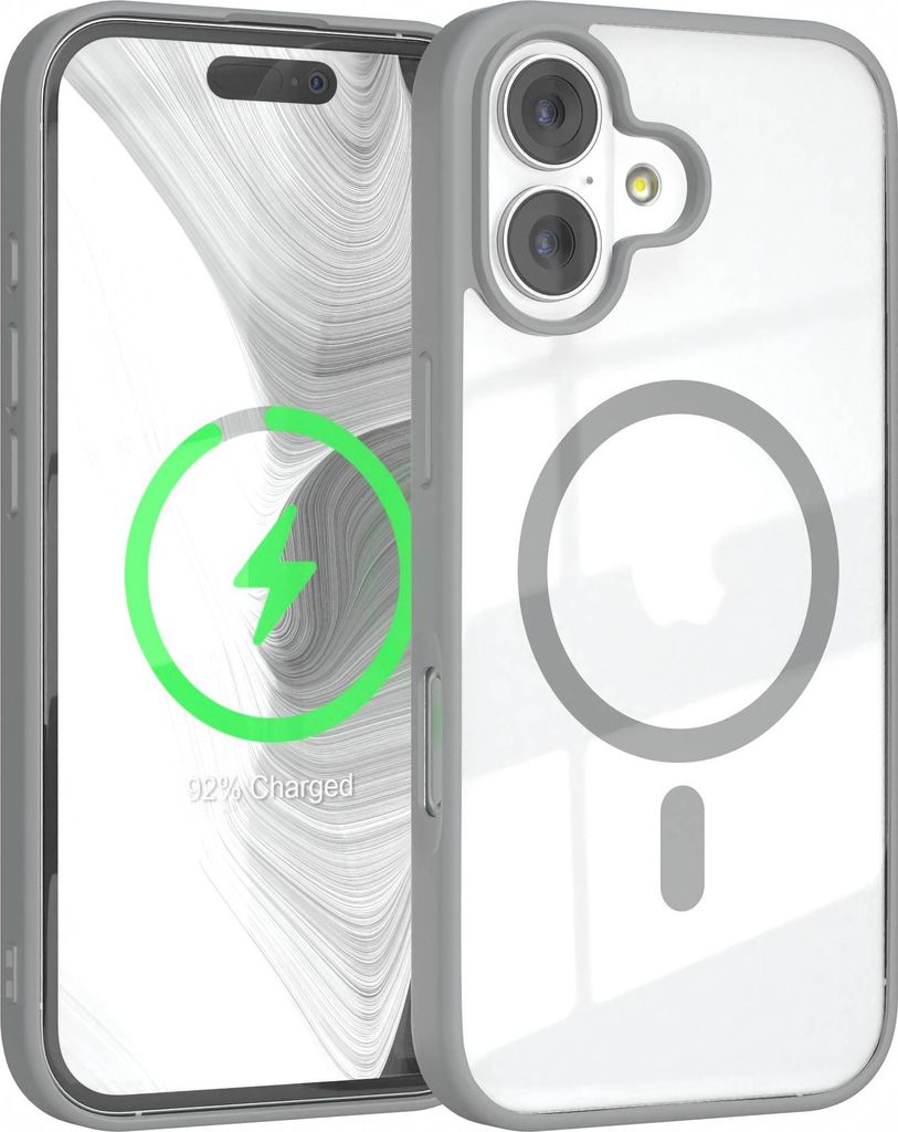 EAZY CASE Clear MagSafe Case für Apple iPhone 17, Qi-Charging, Silikon mit Kameraschutz, Bumper Case in Grau