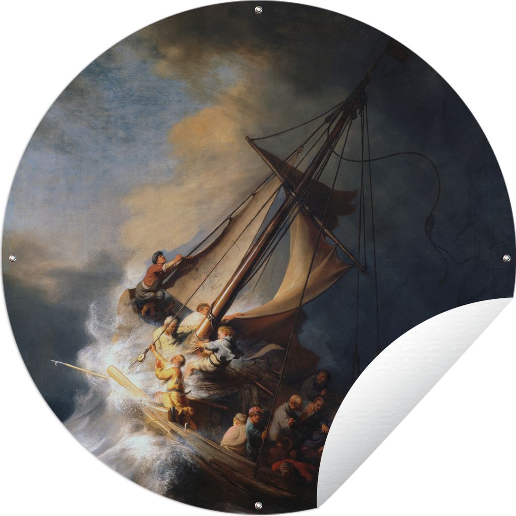 MuchoWow Gartenposter Outdoor-Poster Rund Der Sturm auf dem See Genezareth - Rembrandt van Rijn Ø 150 cm Gartendeko Rundes Poster draußen
