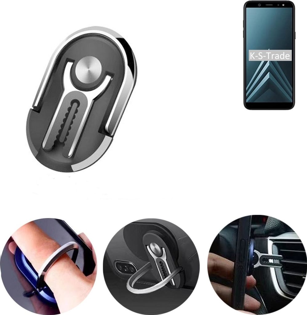 K-S-Trade 3in1 Smartphone-Ring Handy-Ring kompatibel mit Samsung Galaxy A6 (2018) Fingerhalterung Handyring Tischständer Lüftungsgitter-Halterung