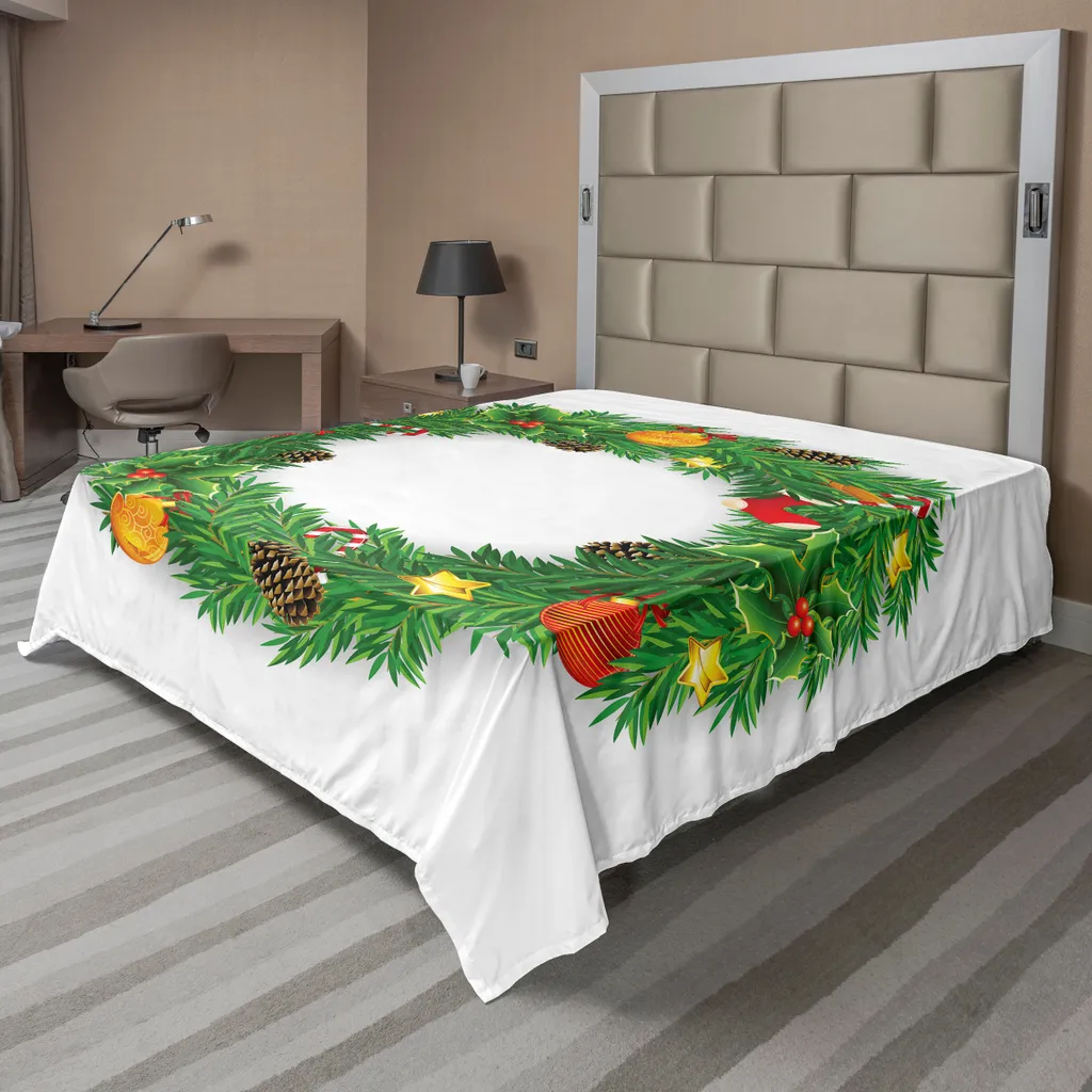 Lenzuolo Natalizio ABAKUHAUS 260x228 cm - Ghirlanda Festiva Bianca
