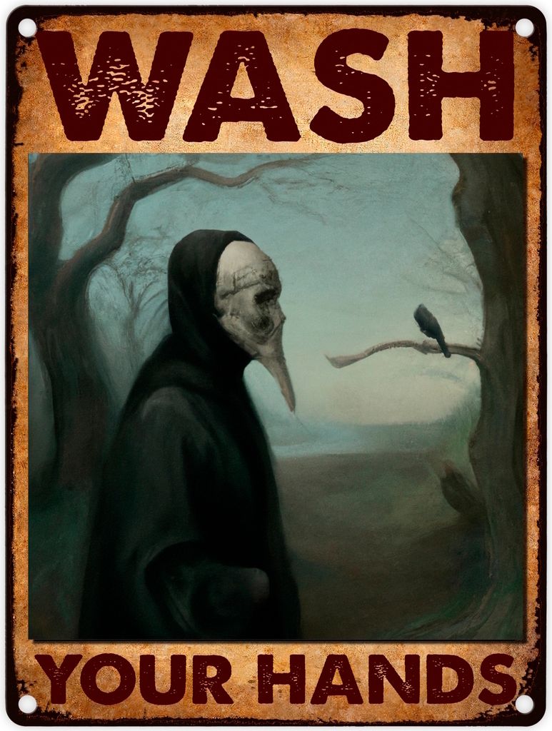 Pestdoktor Metallschild in 15x20 cm mit Spruch Wash your Hands